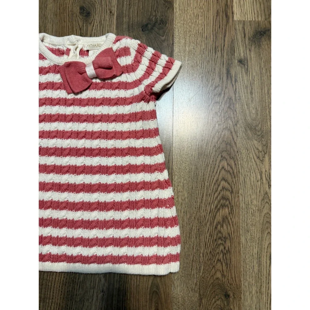 Cynthia Rowley Dress Baby Girl Size 6-9M Red White Striped Cable Knit Bow